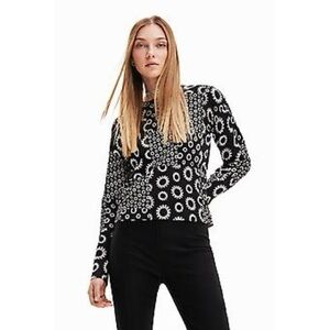 Desigual Luka Heritage Black 1960s Patchwork Blouse Size M